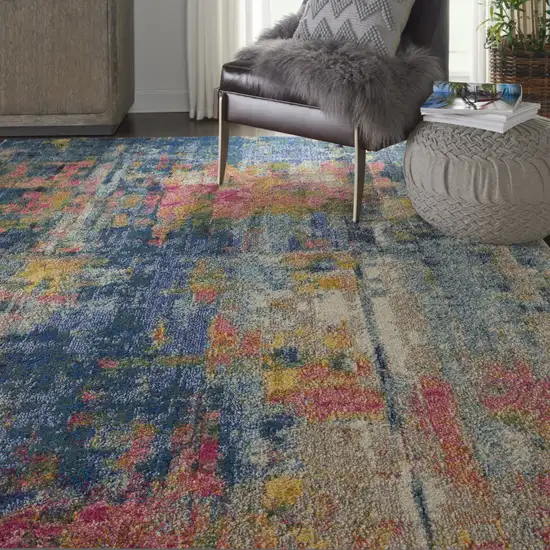 Blue and Yellow Abstract Power Loom Area Rug Photo 5