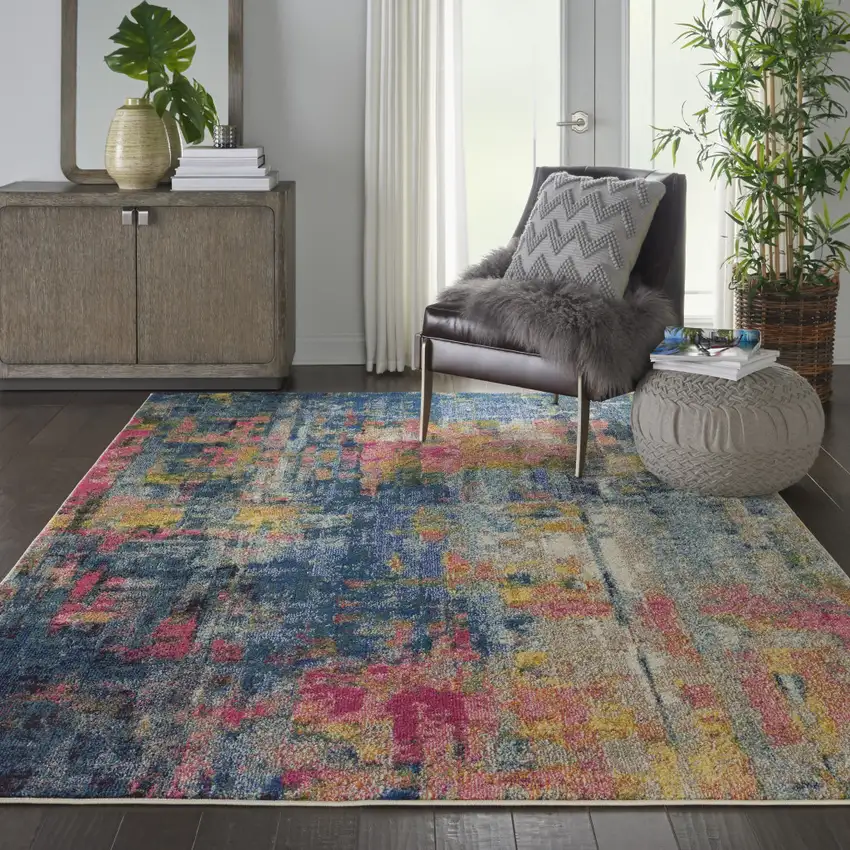 Blue and Yellow Abstract Power Loom Area Rug Photo 4