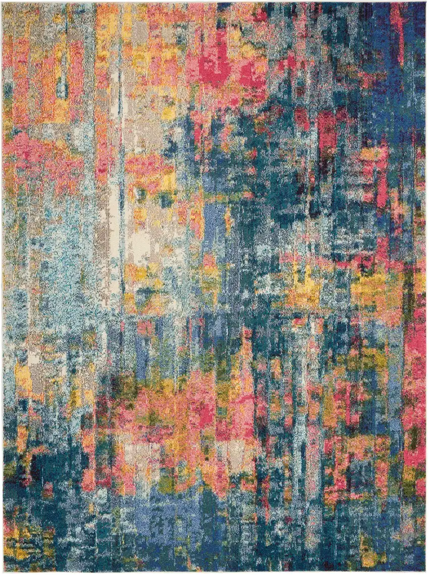 Blue and Yellow Abstract Power Loom Area Rug Photo 1