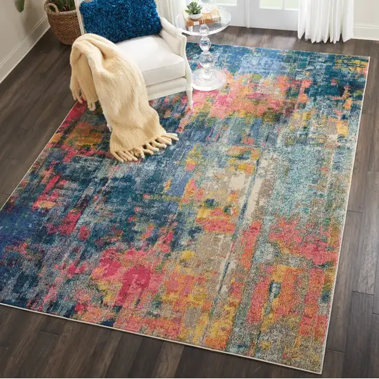 Blue and Yellow Abstract Power Loom Area Rug Photo 3
