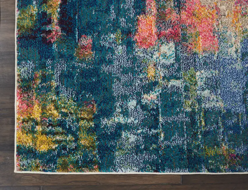 Blue and Yellow Abstract Power Loom Area Rug Photo 3
