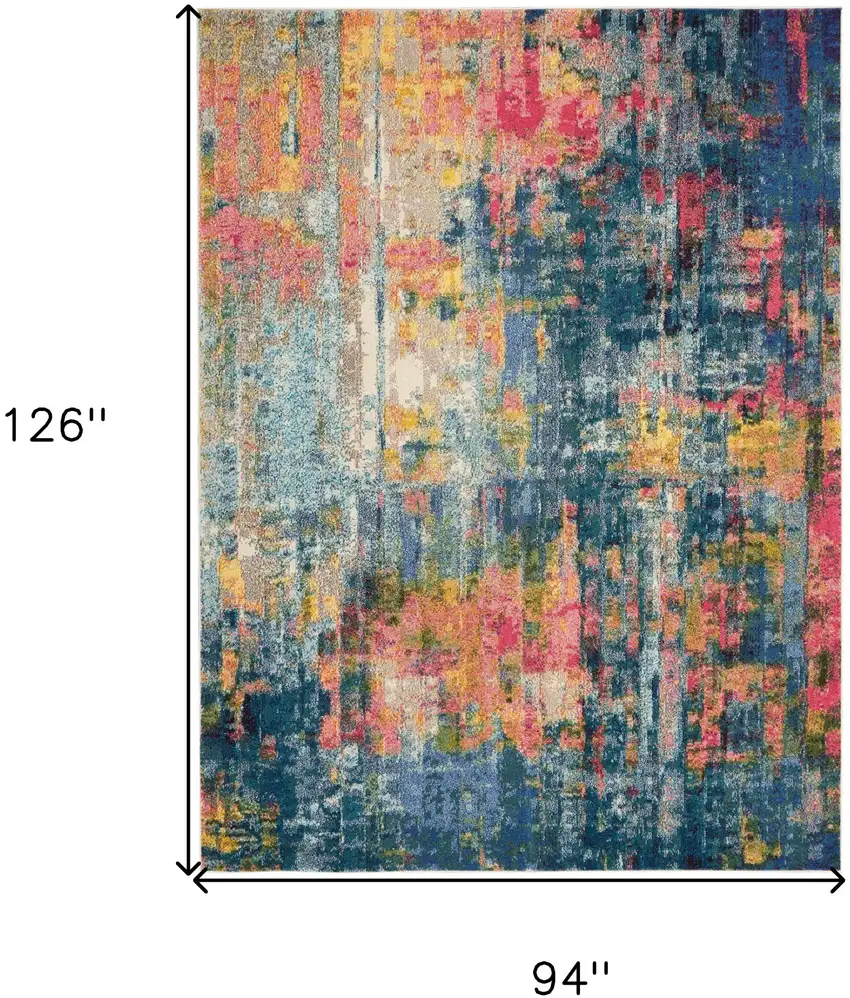 Blue and Yellow Abstract Power Loom Area Rug Photo 2