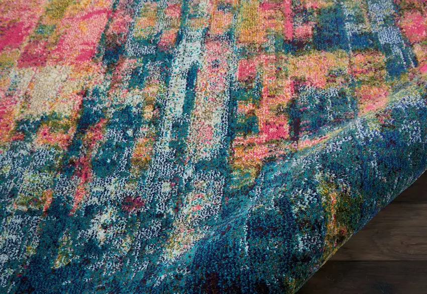 Blue and Yellow Abstract Power Loom Area Rug Photo 4