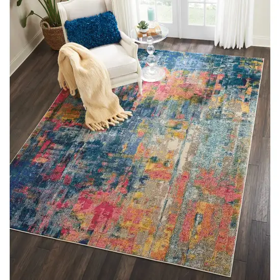Blue and Yellow Abstract Power Loom Area Rug Photo 4