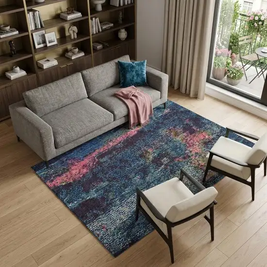 Blue and Yellow Abstract Power Loom Area Rug Photo 1