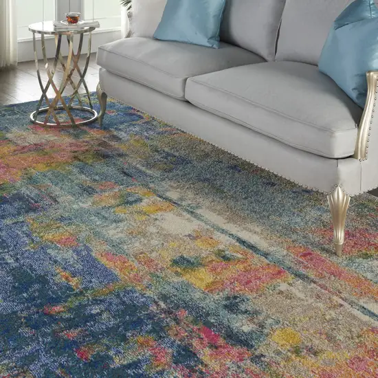Blue and Yellow Abstract Power Loom Area Rug Photo 5