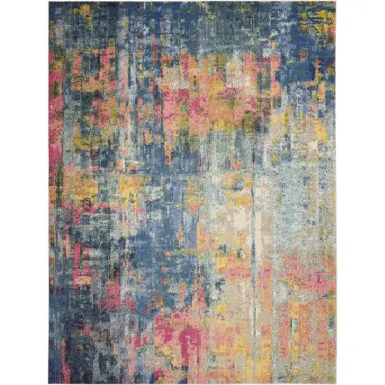 Blue and Yellow Abstract Power Loom Area Rug Photo 1