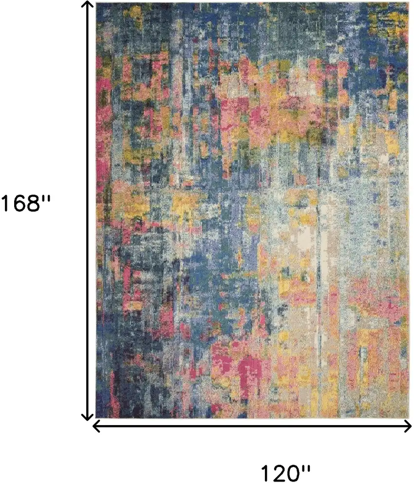 Blue and Yellow Abstract Power Loom Area Rug Photo 3