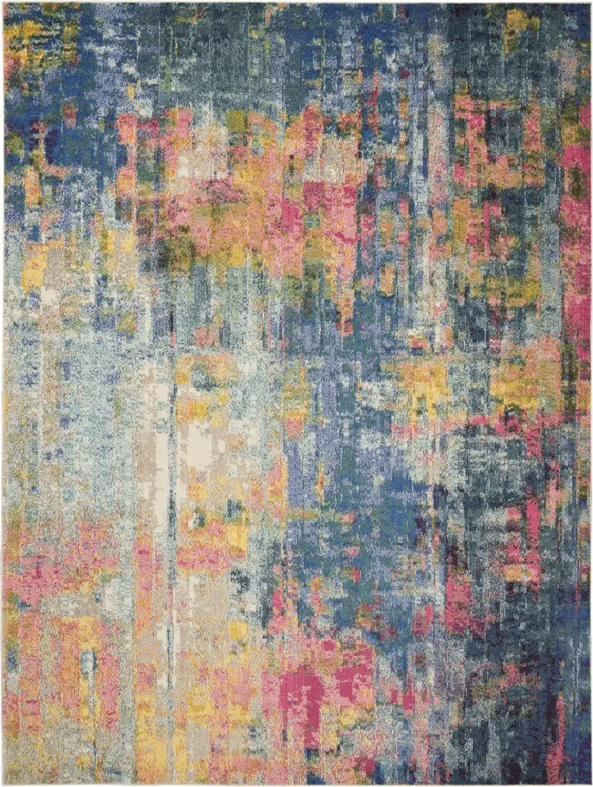 Blue and Yellow Abstract Power Loom Area Rug Photo 5