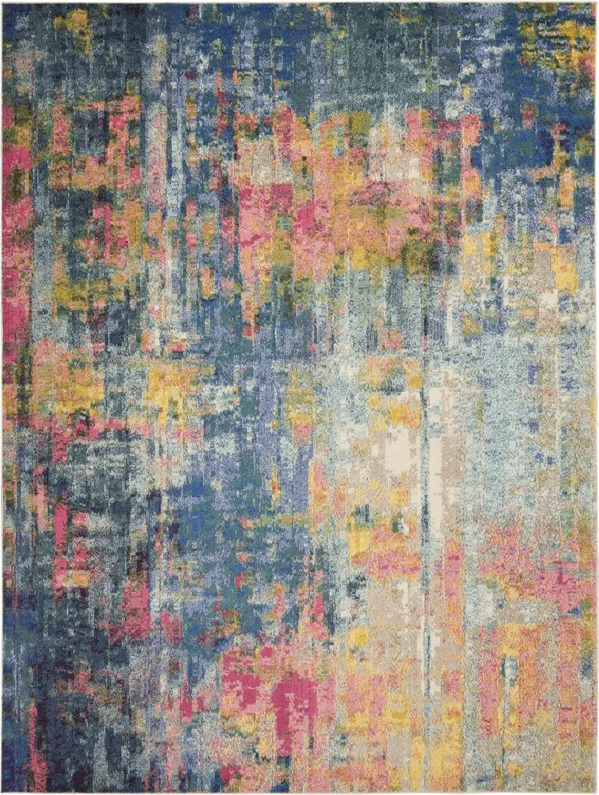 Blue and Yellow Abstract Power Loom Area Rug Photo 2