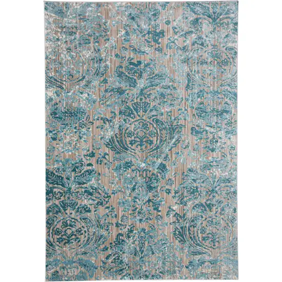 Blue and Yellow Abstract Power Loom Worn Faded Area Rug Photo 4