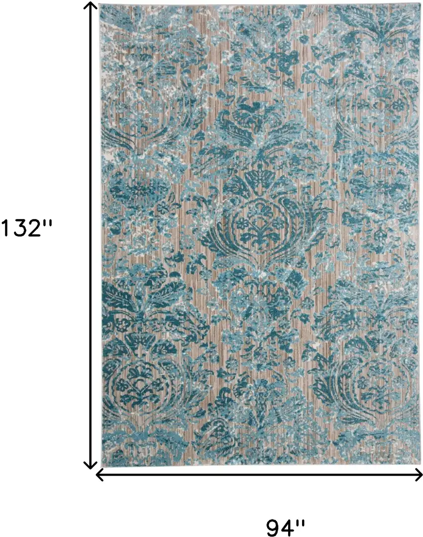Blue and Yellow Abstract Power Loom Worn Faded Area Rug Photo 3