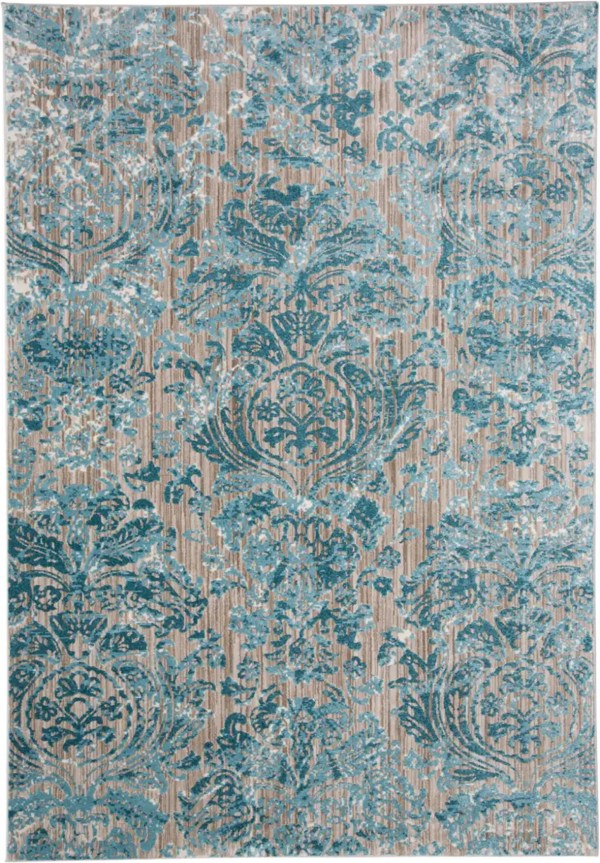 Blue and Yellow Abstract Power Loom Worn Faded Area Rug Photo 2