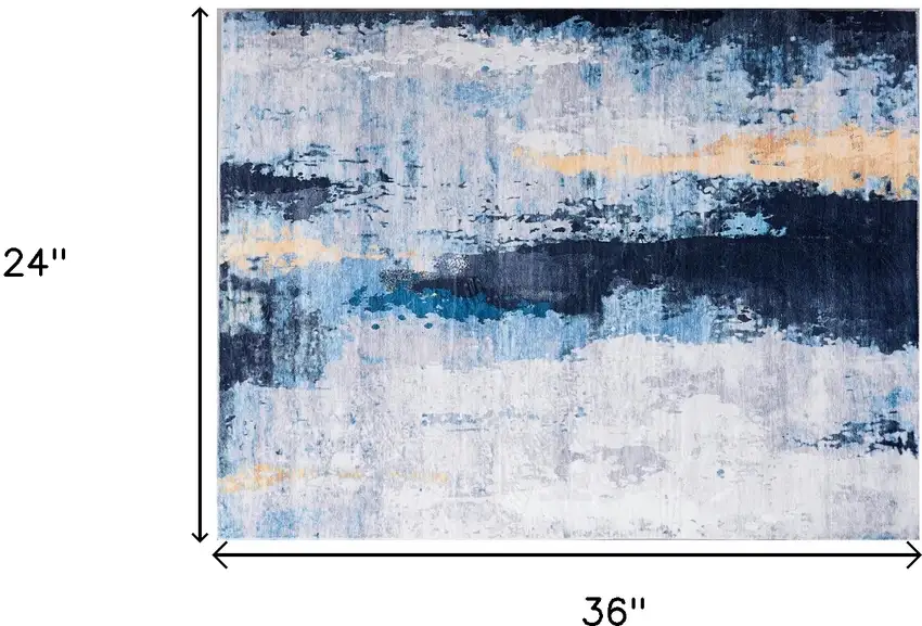 Blue and Yellow Abstract Printed Washable Non Skid Area Rug Photo 3