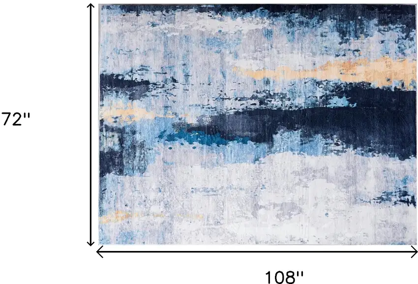 Blue and Yellow Abstract Printed Washable Non Skid Area Rug Photo 3