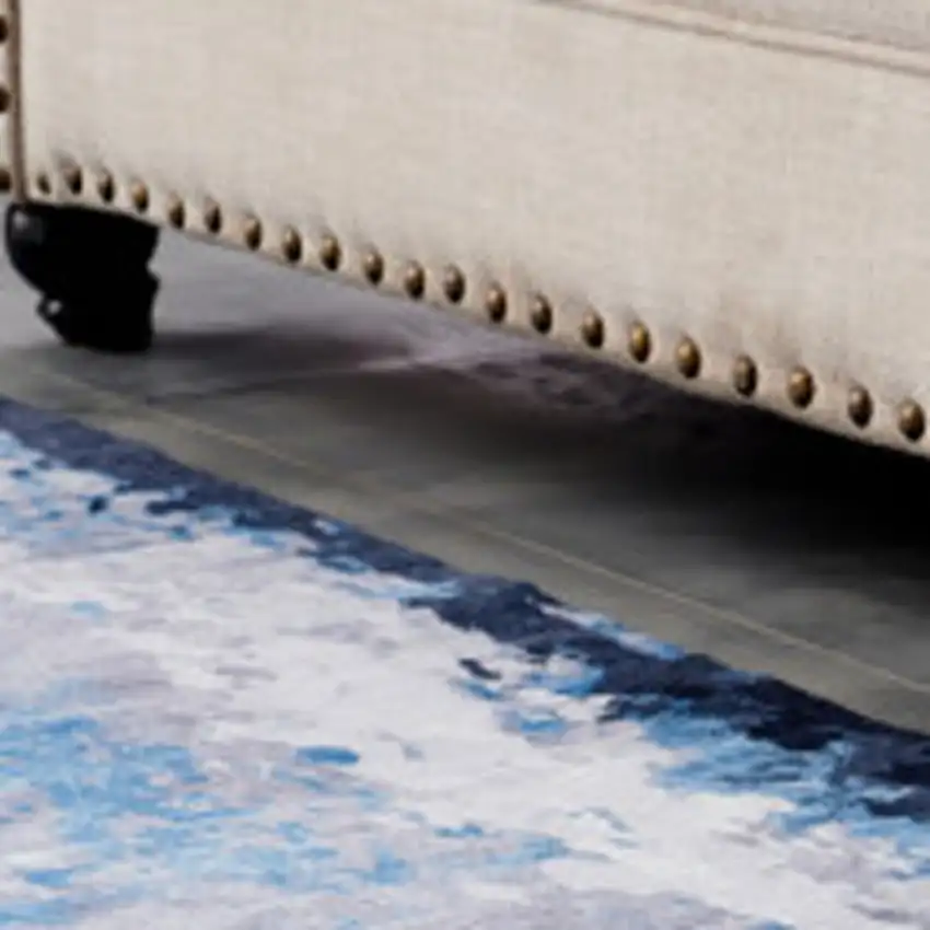 Blue and Yellow Abstract Printed Washable Non Skid Area Rug Photo 5