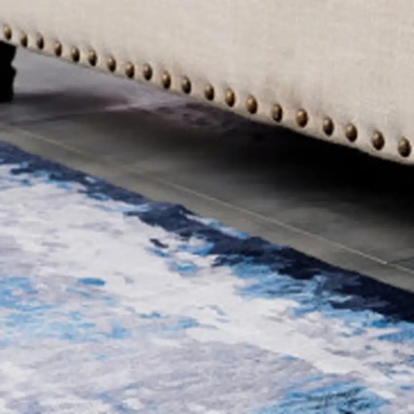 Blue and Yellow Abstract Printed Washable Non Skid Area Rug Photo 3