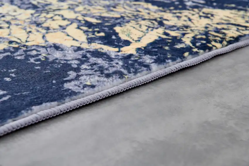 Blue and Yellow Abstract Shag Printed Washable Non Skid Area Rug Photo 6