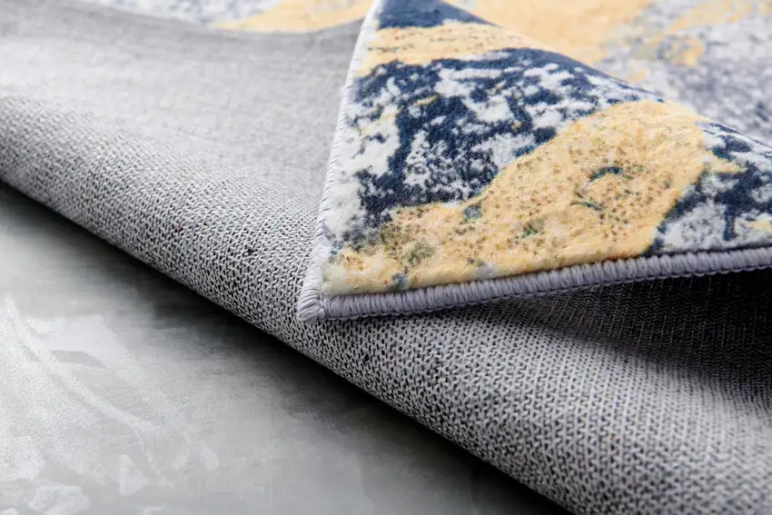 Blue and Yellow Abstract Shag Printed Washable Non Skid Area Rug Photo 7