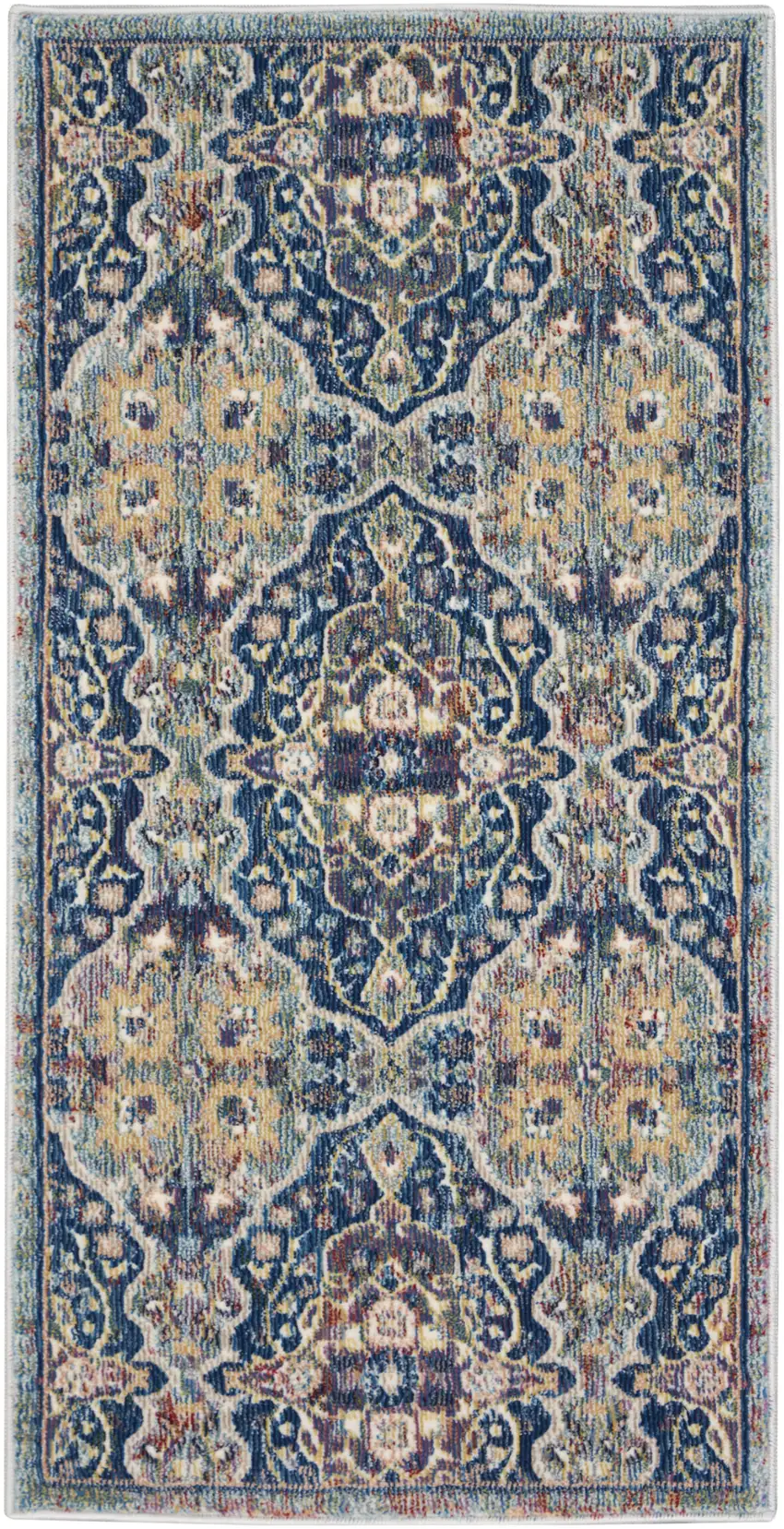Blue and Yellow Floral Distressed Non Skid Area Rug Photo 2