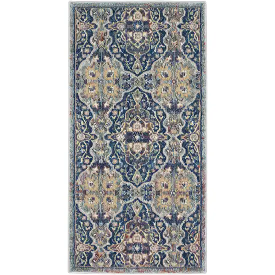 Blue and Yellow Floral Distressed Non Skid Area Rug Photo 9