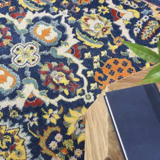 Blue and Yellow Floral Power Loom Area Rug Photo 9