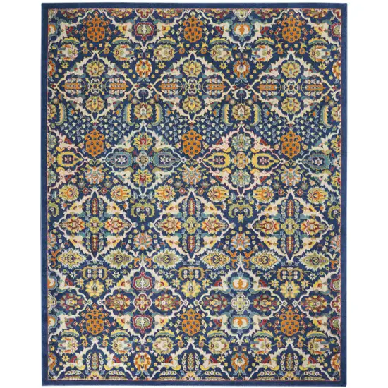Blue and Yellow Floral Power Loom Area Rug Photo 1