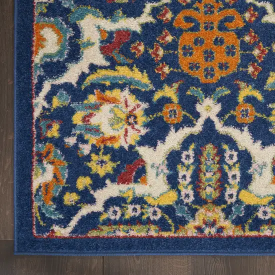 Blue and Yellow Floral Power Loom Area Rug Photo 3