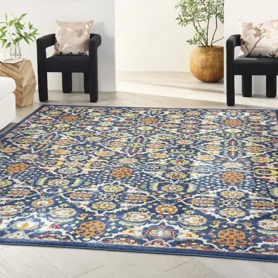 Blue and Yellow Floral Power Loom Area Rug Photo 8