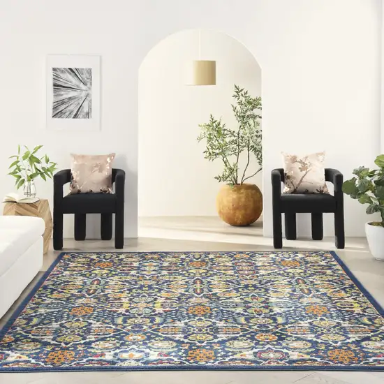 Blue and Yellow Floral Power Loom Area Rug Photo 9