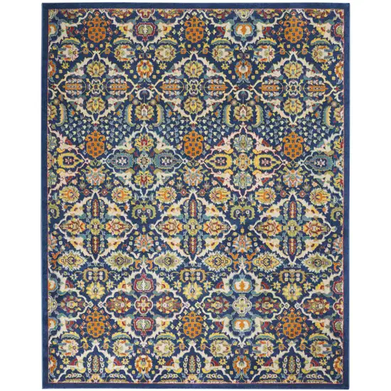 Blue and Yellow Floral Power Loom Area Rug Photo 2
