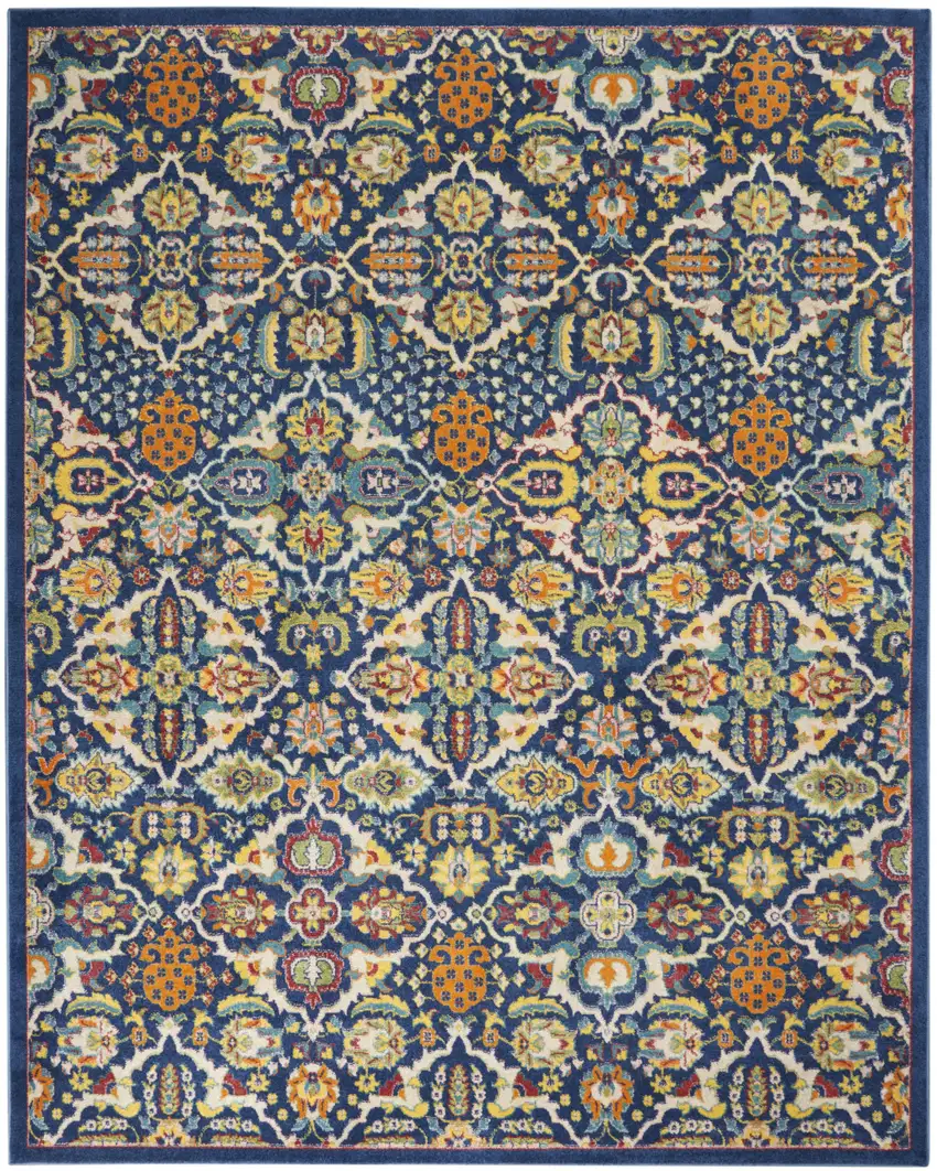 Blue and Yellow Floral Power Loom Area Rug Photo 2