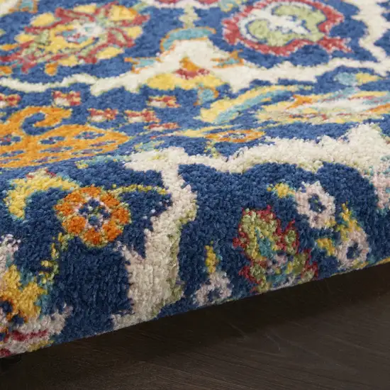 Blue and Yellow Floral Power Loom Area Rug Photo 6