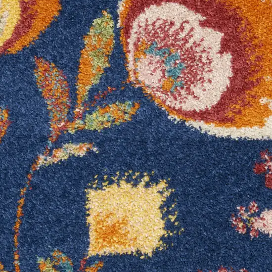 Blue and Yellow Floral Power Loom Area Rug Photo 3