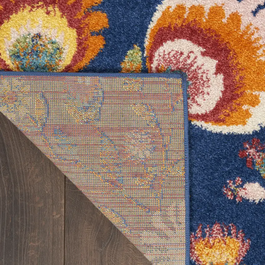 Blue and Yellow Floral Power Loom Area Rug Photo 8