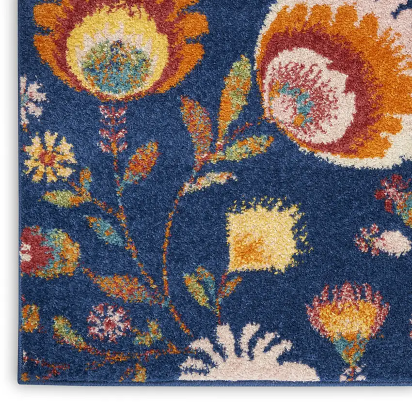 Blue and Yellow Floral Power Loom Area Rug Photo 7