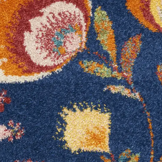 Blue and Yellow Floral Power Loom Area Rug Photo 1