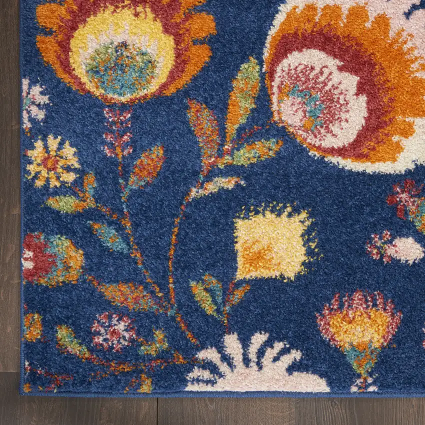 Blue and Yellow Floral Power Loom Area Rug Photo 9