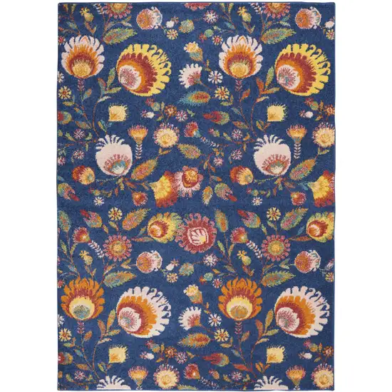 Blue and Yellow Floral Power Loom Area Rug Photo 9