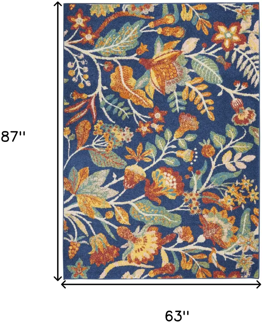 Blue and Yellow Floral Power Loom Area Rug Photo 3