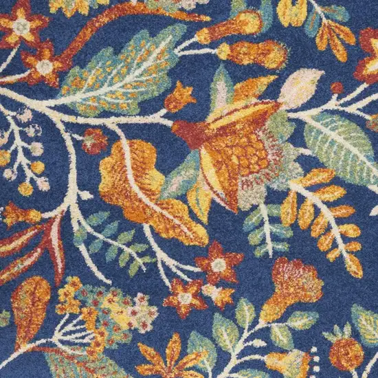Blue and Yellow Floral Power Loom Area Rug Photo 3