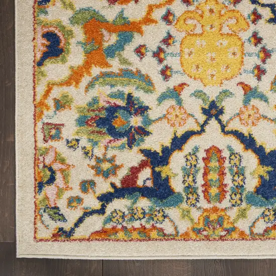 12' Blue And Yellow Floral Runner Rug Photo 9