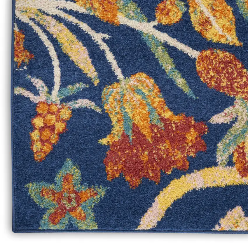 8' Orange Red And Blue Floral Runner Rug Photo 7