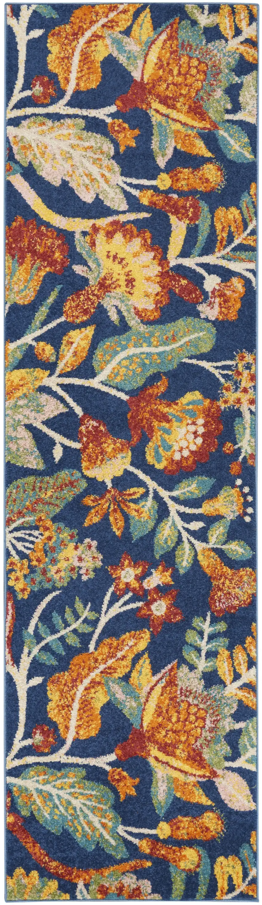 8' Orange Red And Blue Floral Runner Rug Photo 4