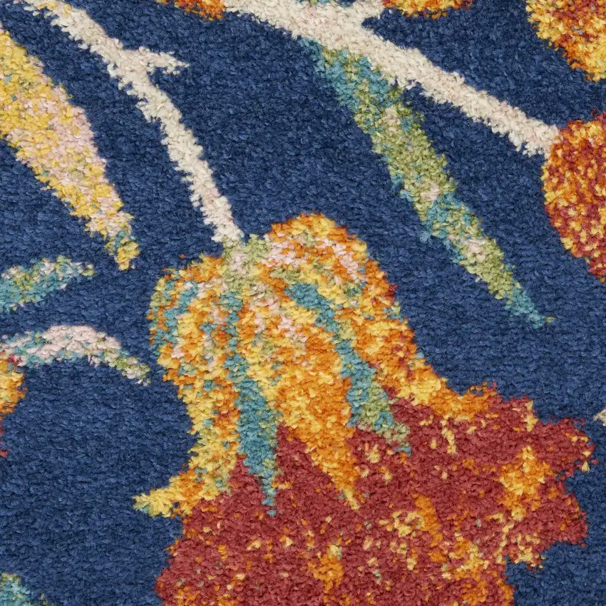8' Orange Red And Blue Floral Runner Rug Photo 9