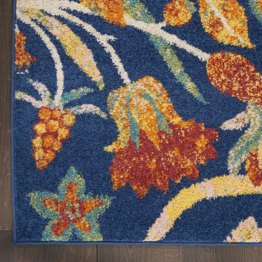 8' Orange Red And Blue Floral Runner Rug Photo 9