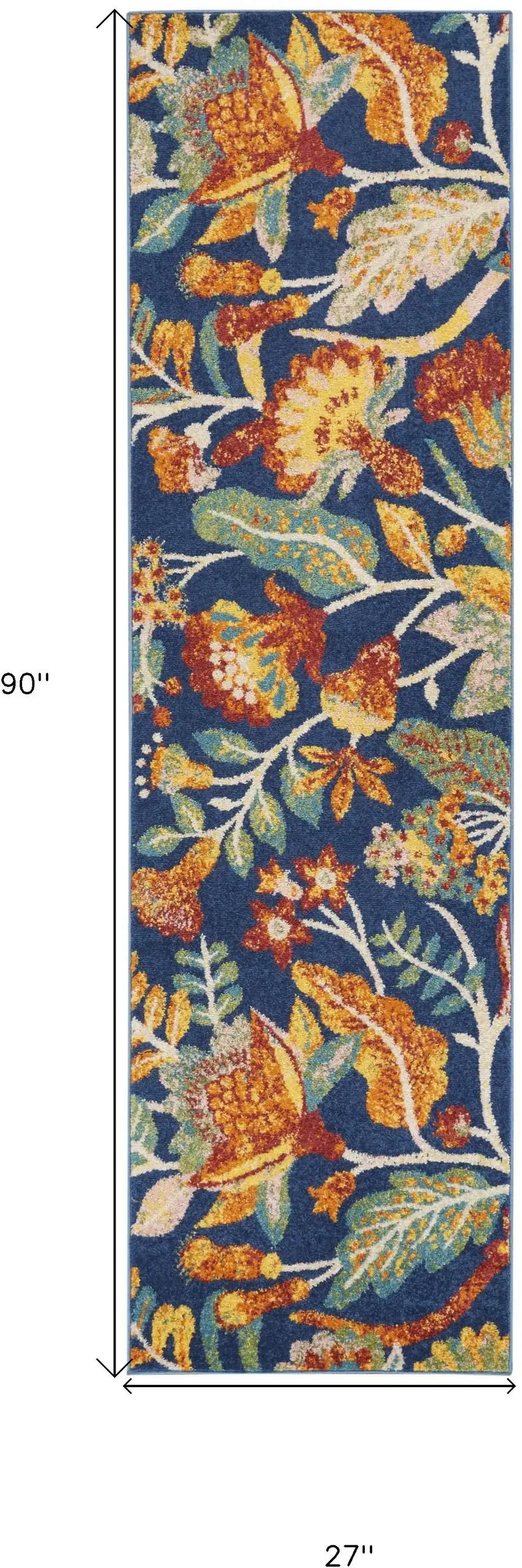 Blue and Yellow Floral Power Loom Runner Rug Photo 3