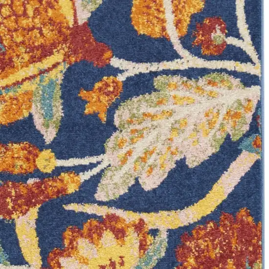 8' Orange Red And Blue Floral Runner Rug Photo 3