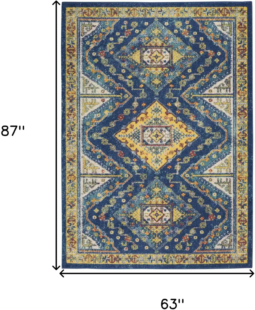 Blue and Yellow Geometric Power Loom Area Rug Photo 3