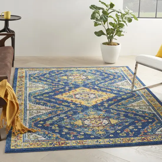Blue and Yellow Geometric Power Loom Area Rug Photo 5